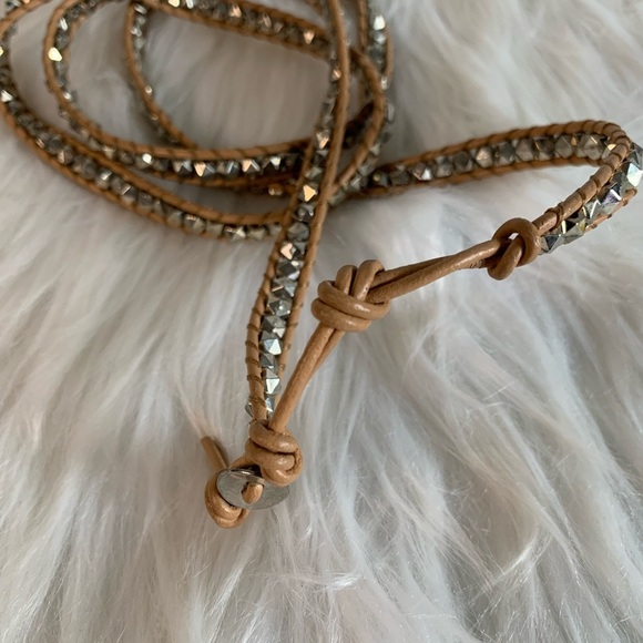 Chic Tan and Silver Beaded Wrap Bracelet - Picture 4 of 4